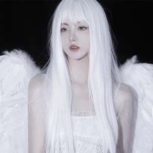 假发女长发网红lolita齐刘海白色长直发女神修颜减龄圆脸jk假发套