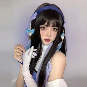 假发女长发夏 王者西施cos空气漫画刘海黑长直自然隐形仿真全头套