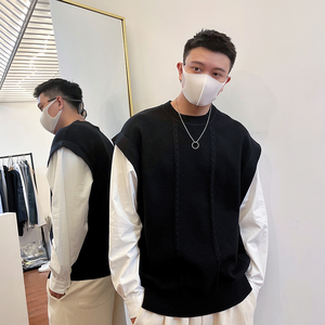 针织马甲男款秋冬日系慵懒无袖v领毛衣背心搭配衬衫两件套52人付款68