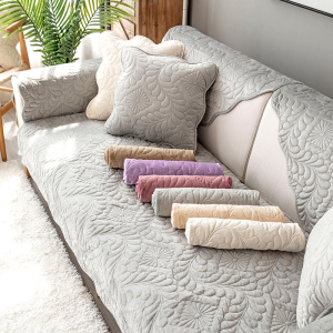 法兰绒沙发垫四季通用简约现代防滑客厅真皮实木坐垫子套罩巾定做