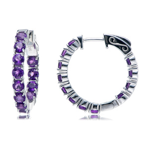 紫水晶925银大耳圈耳环 天然宝石气质时尚礼物女耳圈耳饰大气厚实