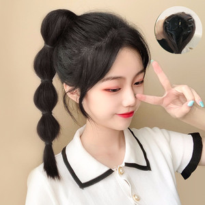 泡泡马尾假发女抓夹式自然麻花辫灯笼泡泡高马尾网红款波浪款马尾