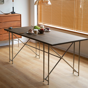 包豪斯玻璃办公桌 极简书桌不锈钢会议桌轻奢现代简约长方形桌子
