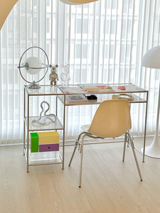 中古不锈钢电脑桌透明玻璃书桌简约ins化妆桌工作室墙边写字台