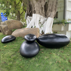 黑色扁平大鹅卵石装饰摆件别墅商场人造石头美陈 森系树下景观