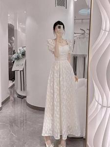 法式高级感长裙高端精致气质御姐温柔风白色泡泡袖仙女连衣裙夏季