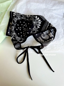 原创设计时髦三角巾包头巾纯色白色黑色腰果丝巾少女氛围感春夏