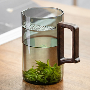 绿茶杯月牙过滤泡茶玻璃杯办公室高档个人专用耐高温茶水分离水杯