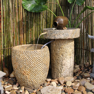 石头水缸庭院景观院内鱼池阳台院子假山流水喷泉花园装饰园艺摆件
