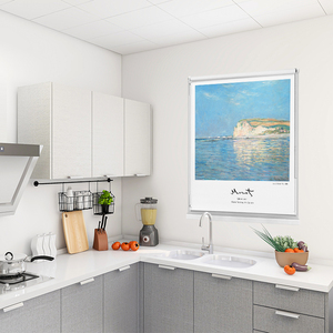 莫奈梵高卫生间厨房浴室厕所窗帘卷帘遮光隔热遮阳帘免打孔安装