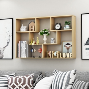 墙上实木格子无门储物柜木制柜子储物柜书房吊柜书柜置物架墙挂墙