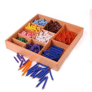 幼儿园蒙台梭利蒙氏教具彩色串珠棒55串珠五倍短珠串乘法串珠棒