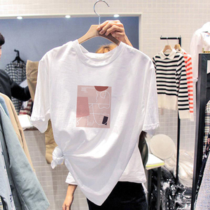 超火cec圆领短袖T恤女2024夏季新款韩版宽松纯棉白色半截袖上衣潮