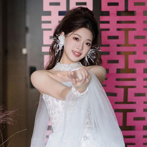 新款珍珠流苏耳环超仙森系新娘白纱礼服结婚耳夹气质耳饰大气高级