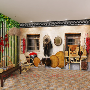 8090年代怀旧老物件墙纸3d农村直播间装修饭店餐厅火锅店背景墙纸
