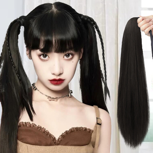 双马尾假发女长发自然轻巧可扎绑带式高马尾lolita仿真抓夹假辫子