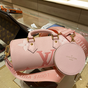 【捡漏拍】lv路易威登女包papillonbb粉色二合一圆筒包单肩斜挎包