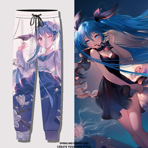 虚拟主播初音未来长裤男miku卡通动漫二次元裤子儿童休闲九分裤潮
