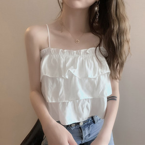 夏装2022新款辣妹性感抹胸小吊带设计感度假风荷叶百褶无肩上衣服