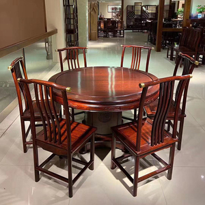 中式红木家具实木餐厅家具红酸枝木餐桌家用圆餐台东非酸枝木圆桌