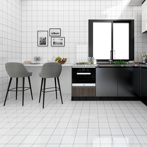 北欧黑白灰厨房卫生间瓷片砖亮光格子釉面包砖柔光方砖小白墙地砖