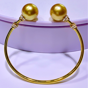 菲律宾南洋金珠手镯手链13-14mm天然海水珍珠18k黄金镶嵌钻石气质