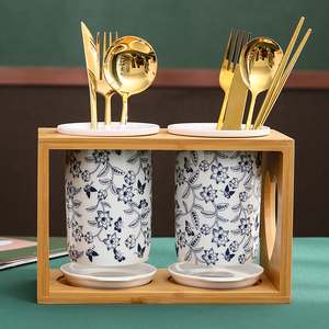 家用简约筷子筒勺子筷笼厨房沥水筷子桶竹木筷子架餐具收纳架筷筒