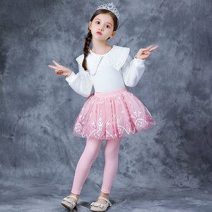 女童爱莎公主裙裤春秋2021新款儿童纯棉打底裤洋气宝宝外穿长裤子