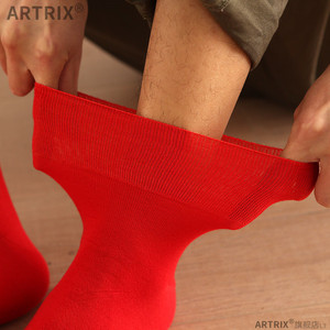 健将荣创专卖店天猫健将酒红袜子男士本命年纯棉男袜男生防臭红色