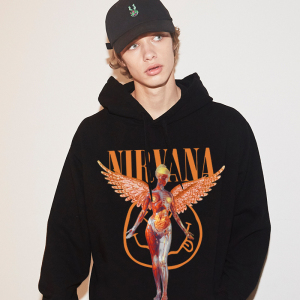 涅盘乐队卫衣男秋冬季新款nirvana天使欧美摇滚嘻哈加绒连帽帽衫