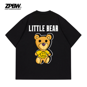 后背小熊短袖t恤夏季drew潮牌ins超火背后图案短袖衣服男女情侣装
