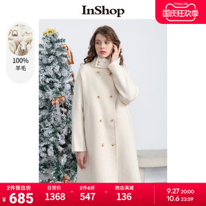 【商场同款】INSHOP冬装2022年新款西装毛呢外套女中长款呢子大衣