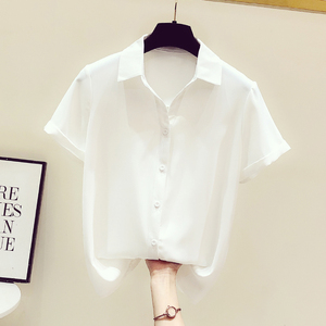 白色衬衫女士高级感职业薄款雪纺短袖上衣2024夏季新款设计感衬衣