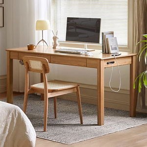 实木书桌学生家用电脑桌工作台简约现代橡木双人办公桌书房长桌子