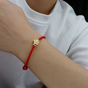 桃花红绳手链小花手绳女原创设计手工编织转运保平安情侣送礼物