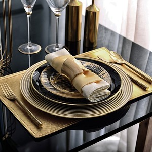 欧式样板房餐具套装黑色金边轻奢餐桌摆件西餐盘酒店餐厅会所摆台