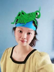 蛐蛐蝈蝈吹牛头饰表演道具蟋蟀头套儿童舞会面具动物帽子幼儿园