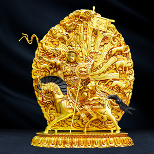格萨尔王佛像全铜錾刻尼泊尔工艺浮雕藏式居家供奉格萨尔王像摆件