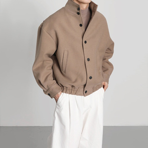 秋冬季韩版加厚保暖工装立领夹克衫男高级棉袄外套短款毛呢子棉服