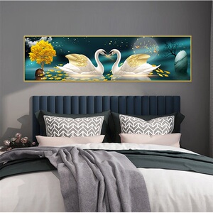 钻石画2021新款天鹅情侣卧室床头画点贴钻十字绣满钻结婚全贴手工