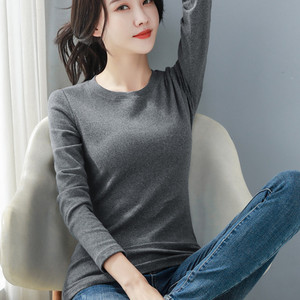 灰色加厚打底衫长袖纯棉t恤女秋冬内搭净色汗衫小圆领打底秋上衣