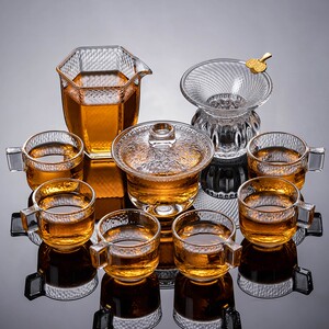 玻璃茶具套装家用透明耐热耐高温盖碗茶杯茶盘组合功夫泡茶碗整套
