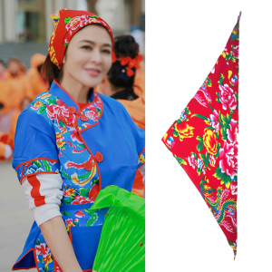 东北大花布头巾民族风围巾演出三角巾新娘配饰酒店服务员服装