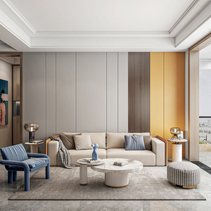 硬包电视背景墙木格栅现代轻奢沙发背景墙卧室床头软包硬装背景墙