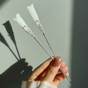 古风木兰花发簪女夏后脑勺盘发钗子简约高级感白玉色簪子步摇发钗