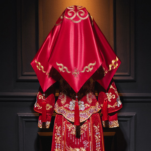 喜之源旗舰店天猫红盖头新娘红色头纱中式秀禾汉服古风2021新款半