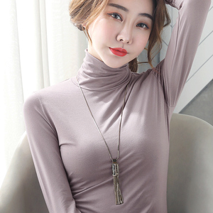 韩国莫代尔高领打底衫女2023年秋冬季新款长袖t恤女内搭纯色上衣