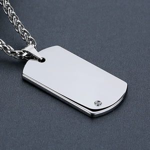 钨金军牌项链男简约潮韩版钛钢链吊坠男士搭配饰挂坠照片刻字定制