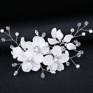 欧美跨境新款 韩式新娘婚礼头饰 白色贝壳花瓣手工珍珠水晶发夹饰