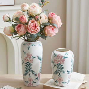 高级感手绘青花瓷新中式复古花瓶陶瓷花器客厅水养插花装饰品摆件